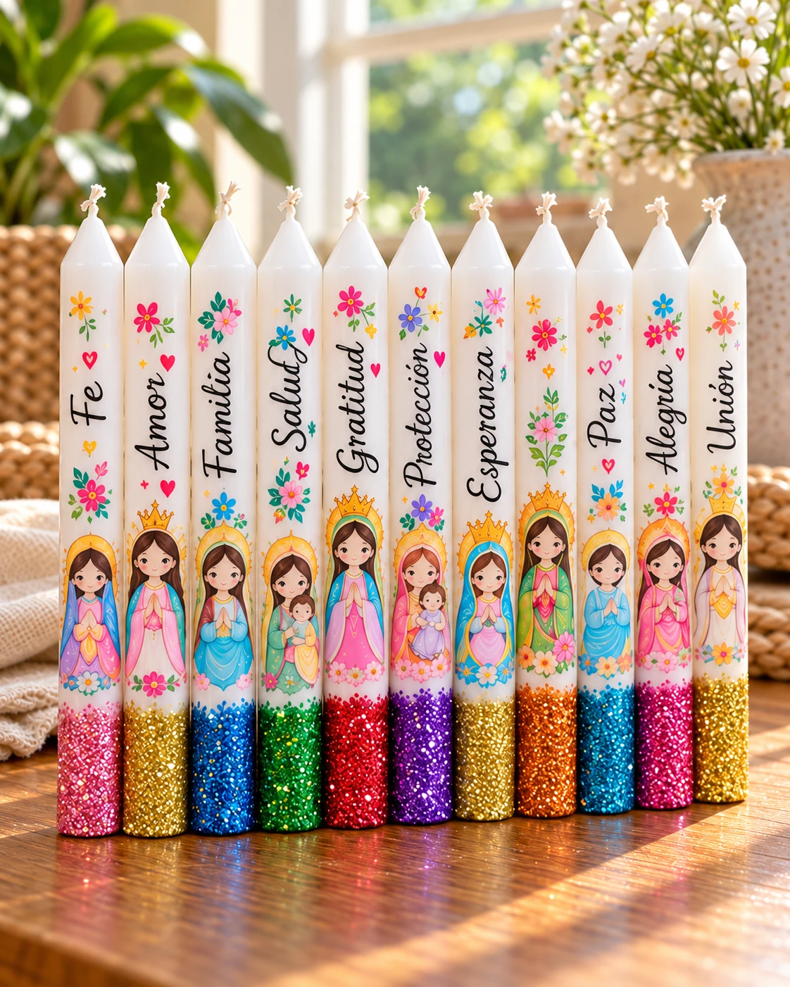 Ready-made taper candles after personalization