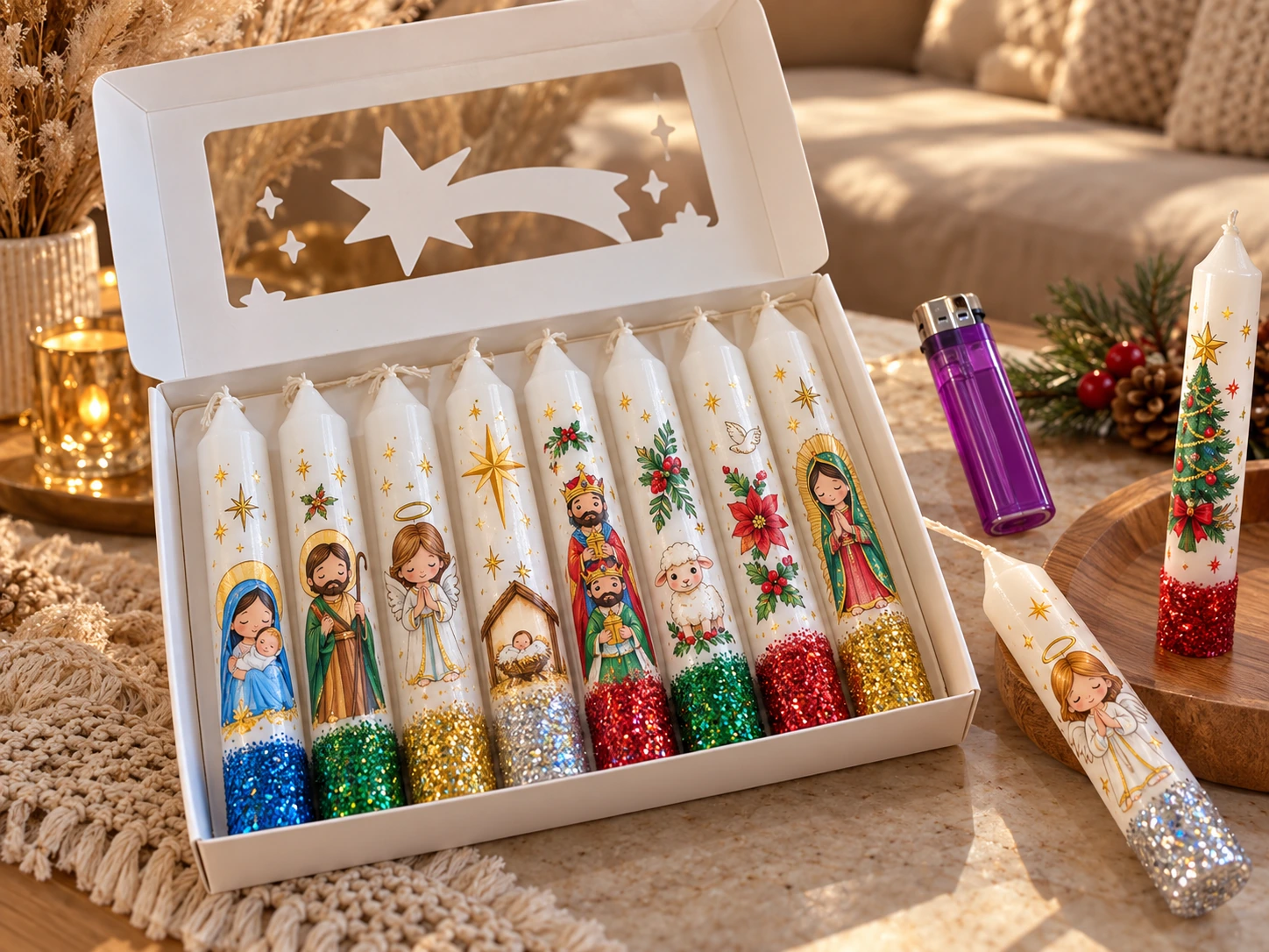 Examples of personalized taper candles made with Candle Art files